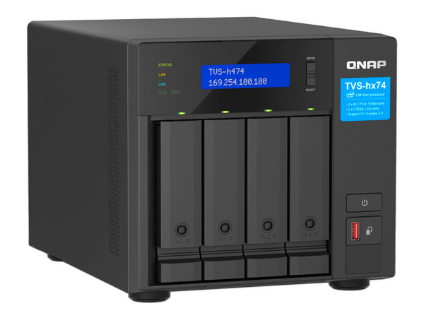 Servidor NAS QNAP TVS-H474-PT-8G-US: 
Procesador Intel Pentium Gold G7400 (hasta 3.7 GHz), 
Memoria de 8 GB DDR4, 
Hasta 4 Bahías SATA.
No Incluye Discos Duros.