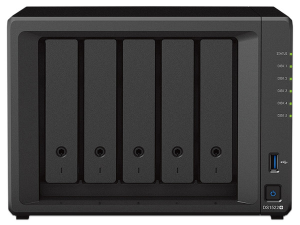 NAS Synology DiskStation DS1522+ con 5 bahías para Disco Duro hasta 90TB, USB 3.0, 4 Puertos Gigabit, (no incluye Discos Duros).