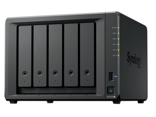NAS, Synology, DS1525+, 5 Bahías, 8GB DDR4, 2.5GbE LAN x2, USB 3.2, Ryzen V1500B.