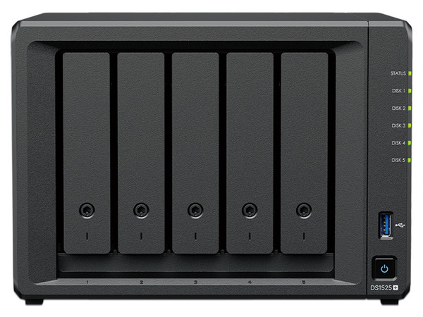 NAS, Synology, DS1525+, 5 Bahías, 8GB DDR4, 2.5GbE LAN x2, USB 3.2, Ryzen V1500B.