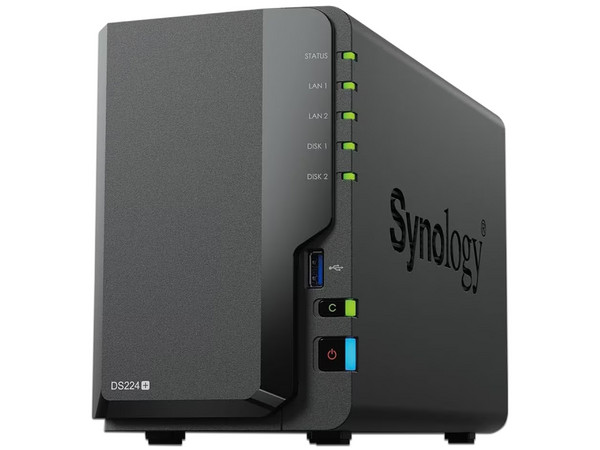 Servidor NAS Synology DiskStation SD224+: 
Procesador Intel Celeron J4125 (hasta 2.7 GHz),
 Memoria 2GB DDR4, 
hasta 2 Bahías SATA, 
No Incluye Discos Duros.