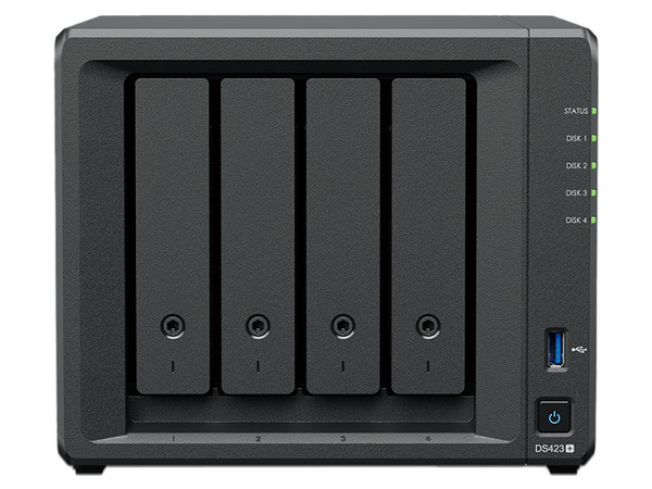 Servidor NAS Synology DS423+: 
Procesador Intel Celeron J4125 (Hasta 2.7 Ghz), 
Memoria de 2GB DDR4, 
Hasta 4 Bahías SATA, 
No Incluye Discos Duros.
