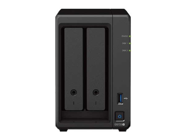 Servidor NAS Synology DS723+: 
Procesador AMD Ryzen R1600 (Hasta 3.1 GHz), 
Memoria de 2GB DDR4, 
Hasta 2 Bahías SATA, 
No Incluye Discos Duros.