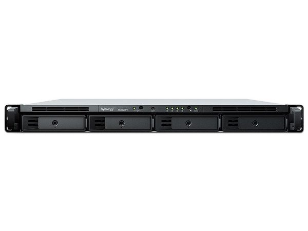 Servidor NAS SYNOLOGY RS822RPPLUS, con 4 bahías para discos duros de hasta 128TB (no incluidos), Memoria RAM de 2GB DDR4 (Hasta 32 GB), 4 Puertos Gigabit. Color Negro