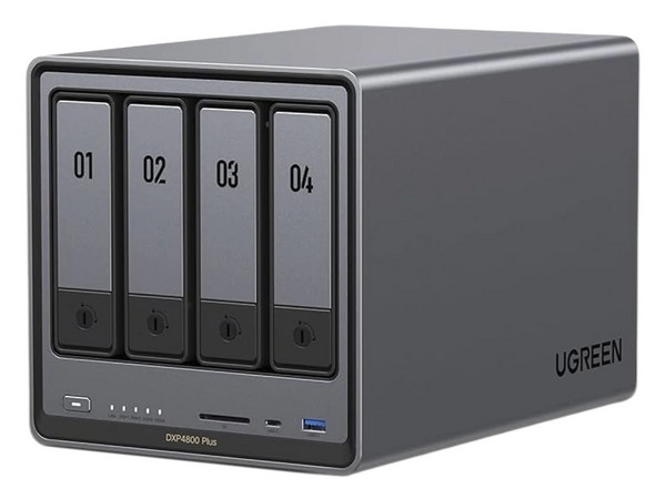 Servidor NAS UGREEN NASync DXP4800 Plus: 
Procesador Intel Pentium Gold 8505 (hasta 4.4 GHz), 
Memoria de 8GB DDR5, 
4 Bahías SATA, 
2 Ranuras M.2, 
S.O. No Incluido.