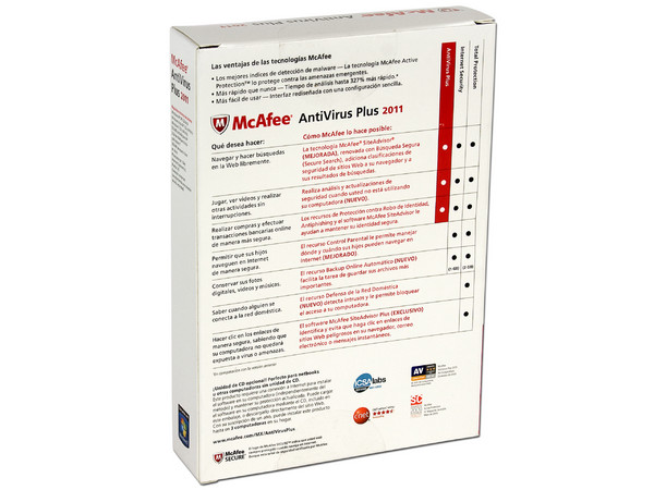 McAfee Antivirus Plus 2011 hasta 3 Computadoras