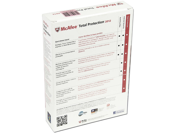 McAfee Total Protection 2012 con Family Protection incluido, para hasta 3 Computadoras