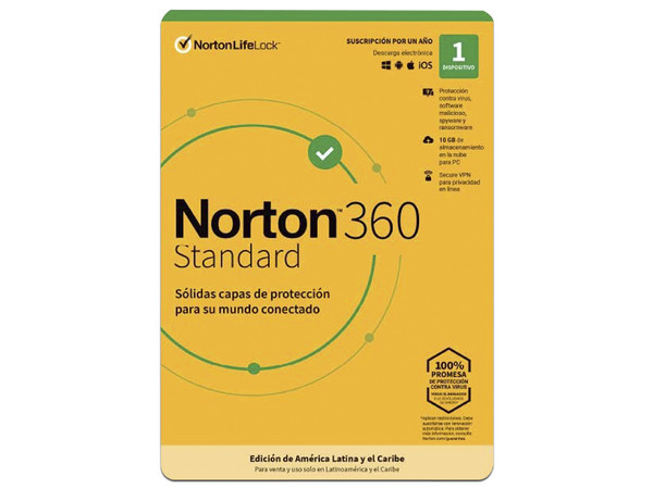 Licencia de Antivirus Norton 360 Standard, 1 Dispositivo, 1 Año.