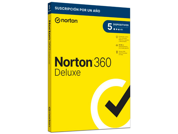 Norton Antivirus 360 Deluxe, 5 Dispositivos, 1 año.