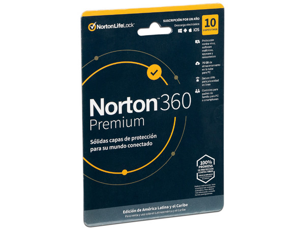 Norton Antivirus 360 Premium, 10 Dispositivos, 1 año.