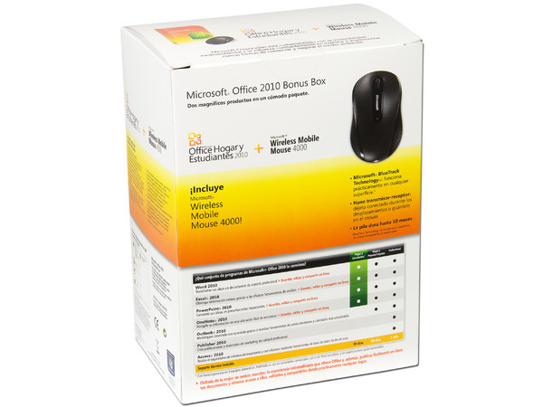 Microsoft Office Hogar y Estudiantes 2010 en Español DVD + Microsoft Wireless Mobile Mouse 4000 (el color puede variar)