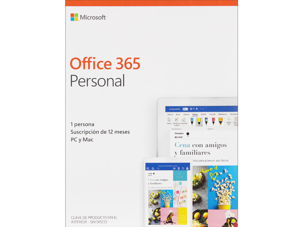 Microsoft Office 365 Personal (1 Año de suscripción para un 1 Usuario con 3 Dispositivos + 1TB en One Drive).