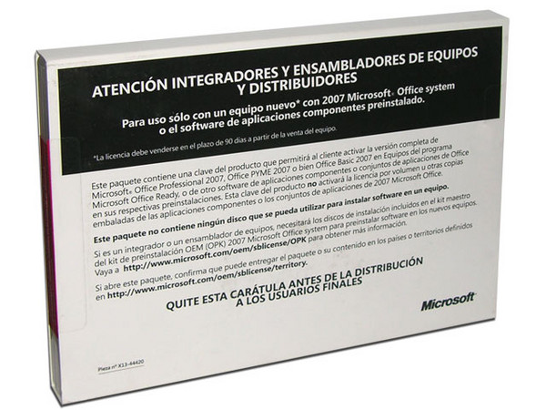 Microsoft Office Basic 2007 en Español versión OEM, 1 Licencia (Venta disponible solo en equipos nuevos Preinstalado)