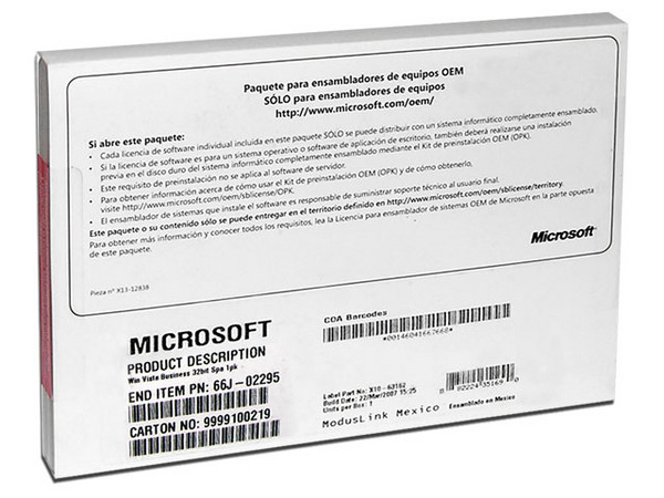 Microsoft Windows Vista Business en Español, DVD, Paquete con 3 Licencias (OEM)