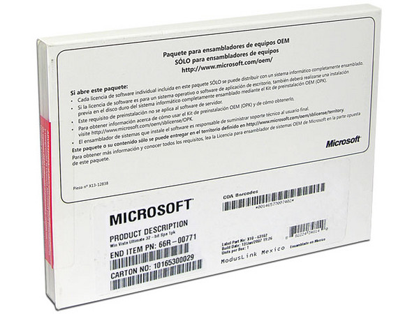 Microsoft Windows Vista Ultimate en Español, DVD (OEM)