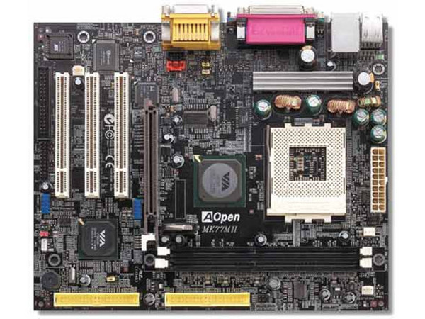 Tarjeta Madre AOpen MK77M II, ChipSet  VIA KM266
Soporta: AMD Athlon XP 2600+/Athlon 1.4GHz/Duron 1.3GHz, 
Integrado: Audio  AC'97
Memoria: DDR266 (PC2100), 2Gb Max. (2 Bancos)
Diseño: Micro ATX, Ptos: 1x AGP, 3x PCI