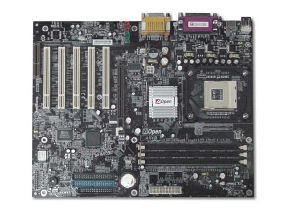 Tarjeta Madre AOpen AX4B, ChipSet Intel 845D, ICH2
Soporta hasta: P4 a 2.6Ghz y Celeron a 2.4 (478Pins/400Mhz)
Integrado: Audio AC97
Memoria: SDRAM DDR 266Mhz, 2Gb Max. (3 Bancos)
Diseño: ATX Completo, Ptos: 1x AGP, 5x PCI, 1x CNR