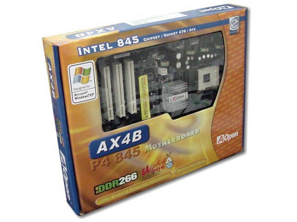 Tarjeta Madre AOpen AX4B, ChipSet Intel 845D, ICH2
Soporta hasta: P4 a 2.6Ghz y Celeron a 2.4 (478Pins/400Mhz)
Integrado: Audio AC97
Memoria: SDRAM DDR 266Mhz, 2Gb Max. (3 Bancos)
Diseño: ATX Completo, Ptos: 1x AGP, 5x PCI, 1x CNR