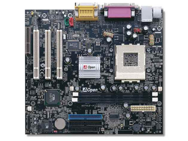 Tarjeta Madre AOpen MK73LE-N, ChipSet VIA KLE133, VIA 686B
Soporta: AMD Athlon XP 2100+/Athlon 1.0GHz/Duron 950GHz, 
Integrado: Video, Audio AC'97 
Memoria: SDRAM PC133, 1Gb Max. (2 Bancos)
Diseño: Micro ATX, Ptos: 3x PCI, 1x CNR
