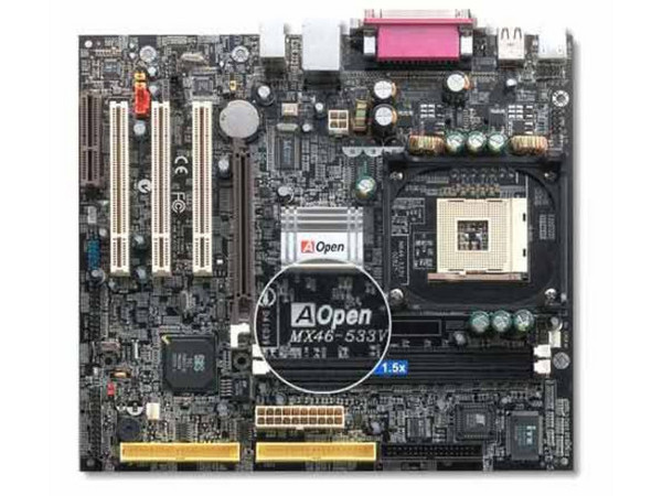 Tarjeta Madre AOPen MX46-533V, ChipSet SiS 651/962L
Soporta: Pentium 4 y Celeron c/BUS de 400 y 533Mhz
Integrado: Audio AC97, Video y RED 10/100Mbps
Memoria: DDR PC2700 (2 Bancos), 2GB Max
Diseño: Micro ATX, Ptos: 1x AGP, 3x PCI, 1x CNR.