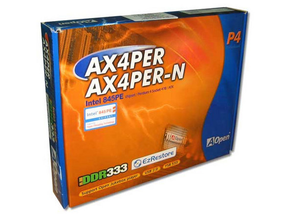 Tarjeta Madre AOPEN AX4PER-N, Chipset Intel 845PE, ICH4
Soporta hasta: Pentium 4 3.06GHz/Celeron 2.10GHz (533/400MHz)
Integrado: Audio AC'97( 5.1 Canales), Red 10/100Mbps
Memoria:  DDR333 (PC2700), 2Gb Max. (3 Bancos) 
Diseño: ATX , Ptos: 6x PCI, AGP
