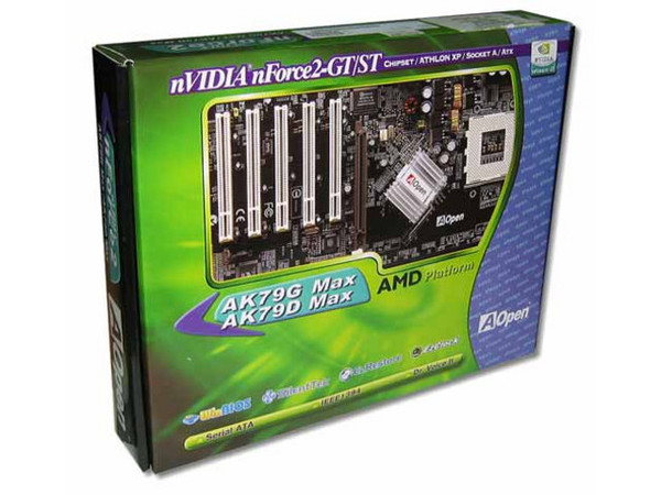 Tarjeta Madre AOpen AK79G Max, ChipSet nVidia nForce2,
Soporta: AMD Athlon XP /Athlon/Duron,
Integrado: Video Geforce4 MX, Audio Realtek 5.1,
Memoria: DDR 266/333/400, 3Gb Max. (3 Bancos),
Diseño: ATX, Ptos: 1x AGP, 5x PCI, 1xACR