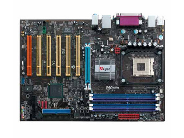 T. Madre AOpen AX4SP-N, ChipSet Intel 865P, ICH5, 
Soporta: P4 y Celeron con BUS de 400/533Mhz, H.T., 
Memoria: SDRAM DDR 333, 4 Bancos, 4GB Max, 
Integrado: Audio y Red 10/100Mbps, 
Diseño: ATX Completo, Ptos. 6x PCI, 1x AGP (8x).