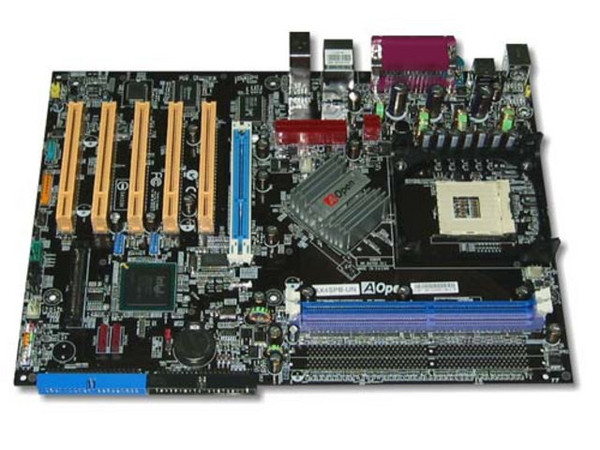 Tarjeta Madre AOPen AX4SPB-UN, ChipSet Intel 848P
Soporta: Intel Pentium 4 y Celeron c/BUS de 800/400MHz
Integrado: Audio Realtek  5.1, RED 10/100Mbps
Memoria: DDR400 PC3200 (2 Bancos), 2GB Max
Diseño:  ATX, Ptos:1x AGP(8x) y 5x PCI