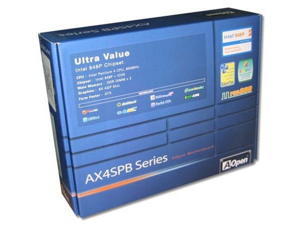 Tarjeta Madre AOPen AX4SPB-UN, ChipSet Intel 848P
Soporta: Intel Pentium 4 y Celeron c/BUS de 800/400MHz
Integrado: Audio Realtek  5.1, RED 10/100Mbps
Memoria: DDR400 PC3200 (2 Bancos), 2GB Max
Diseño:  ATX, Ptos:1x AGP(8x) y 5x PCI