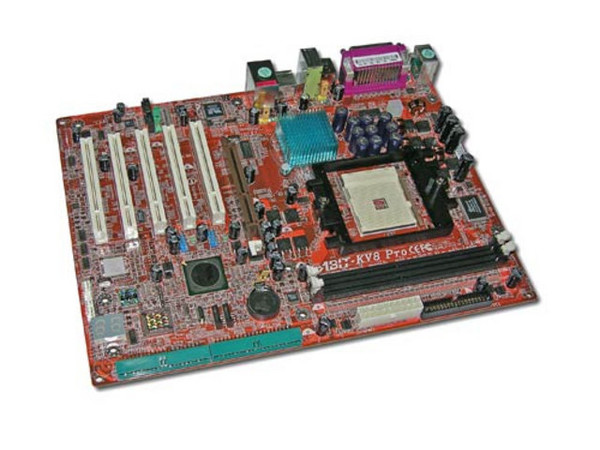 T. Madre Abit KV8 Pro, Chipset VIA K8T800,
Soporta:Procesadores AMD Athlon 64/Sempron Socket 754,
Integrado:Audio 6 Canales, Red 100/1000Mbps,
Memoria:2x DDR400/333,
Diseño:ATX, Ptos: AGP 8X, 5xPCI