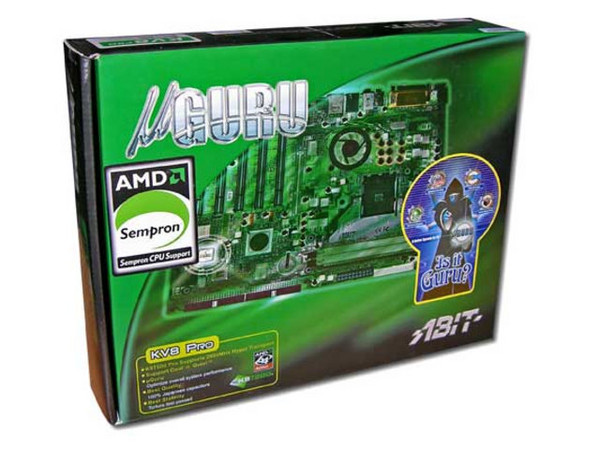 T. Madre Abit KV8 Pro, Chipset VIA K8T800,
Soporta:Procesadores AMD Athlon 64/Sempron Socket 754,
Integrado:Audio 6 Canales, Red 100/1000Mbps,
Memoria:2x DDR400/333,
Diseño:ATX, Ptos: AGP 8X, 5xPCI