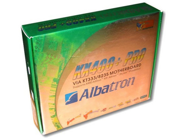 T. Madre Albatron KX400+PRO ChipSet VIA KT333, 
Soporta hasta: AMD Athlon™/Athlon™XP, 
Integrado: Audio 6 canales, IDE: ATA-100/133, 
Memoria: 3x DDR DIMM DDR400/DDR333/PC2100, 3Gb Max, 
Diseño: ATX Completo, Ptos. 1x AGP, 6x PCI, 1x CNR