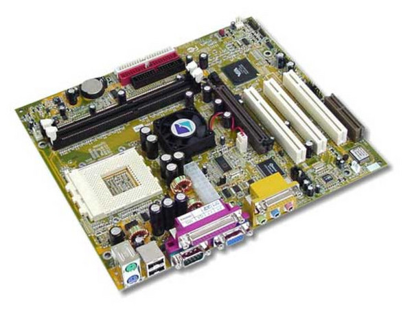 T. Madre Albatron, Chipset VIA KM266,
Soporta: AMD Athlon XP/Duron con bus de 200/266Mhz
Memoria: DDR 1600/2100 hasta 2GB max (2Bancos)
Integrado: Sonido con dos canales AC97.
Diseño: Micro ATX, Ptos: 1x AGP, 3x PCI