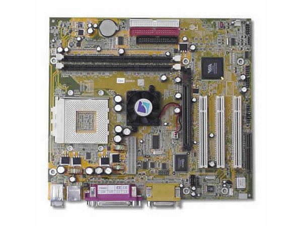 T. Madre Albatron, Chipset VIA KM266,
Soporta: AMD Athlon XP/Duron con bus de 200/266Mhz
Memoria: DDR 1600/2100 hasta 2GB max (2Bancos)
Integrado: Sonido con dos canales AC97.
Diseño: Micro ATX, Ptos: 1x AGP, 3x PCI
