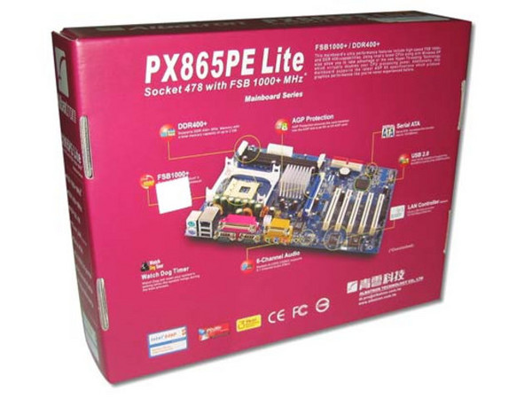 Tarjeta Madre Albatron PX865PE Lite Pro, ChipSet Intel 848P
Soporta: Intel Pentium 4  c/BUS 400/533/800 MHz 
Integrado: Audio Realtek 5.1, RED
Memoria: DDR400/333/DDR266 NON-ECC (3 Bancos), 2GB Max 
Diseño: ATX, Ptos:1x AGP(8x) y 5x PCI