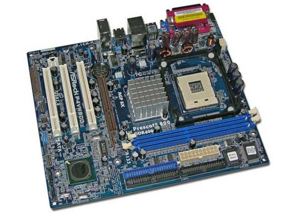 Tarjeta Madre ASRock P4VM800, ChipSet VIA P4M800,
Soporta: Pentium 4 Prescott/Celeron, Bus 800/533/400MHz,
Memoria: DDR 400/333Mhz, 2 Bancos, 2GB Max,
Integrado: Audio 6 canales, Video y RED 10/100Mbps,
Diseño: Micro ATX, Ptos: 1x AGP 8x, 3x PCI, 1x