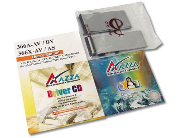 Tarjeta Madre Azza 366A-AV, ChipSet VIA KT266A
Soporta: Athlon XP 2600+ y Duron a 1.3Ghz, BUS 200/266Mhz
Integrado: Audio AC97
Memoria: SDRAM DDR 266Mhz, 3Gb MAX
Diseño: ATX Completo, Puertos: 1x AGP, 5x PCI