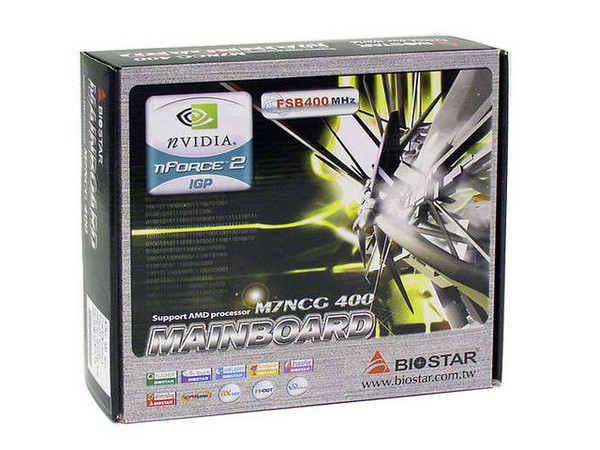 T. Madre Biostar M7NCG 400, nVidia nForce2 IGP/MCP
Soporta: AMD Athlon XP y Duron con BUS de 266/333/400 MHz
Integrado: Video GeForce4 MX, Audio, Red 10/100Mbps
Memoria: DDR 266/333 (Dual Channel), 3 Bancos
Diseño: Micro ATX, Ptos: 1x AGP, 3x PCI
