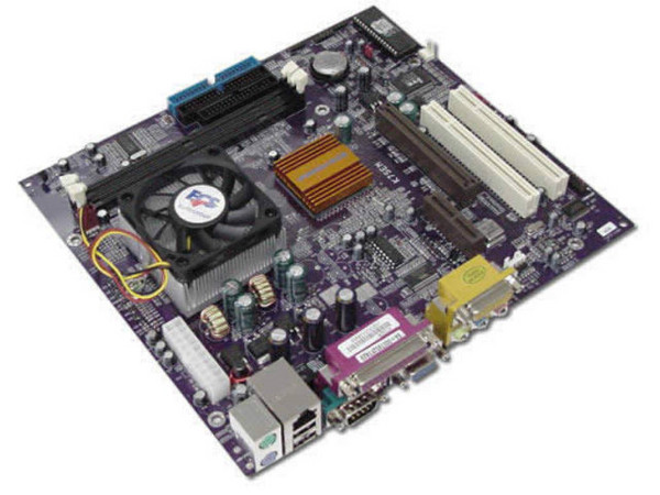 T. Madre ECS K7SEM v3.0, ChipSet SiS 730S,
Integrado: Procesador AMD Duron 1200+ (No Actualizable),
Video (128-bit), Sonido (AC97) y LAN Integrado.
Memoria: SDRAM DIMM, 1Gb Max, (2 Bancos)
Diseño: Micro-ATX, Puertos: 1x AGP, 2x PCI, 1 AMR.
