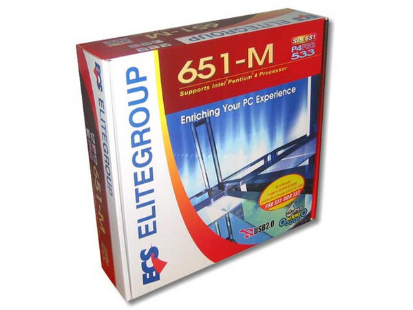 Tarjeta Madre ECS 651-M V1.0, ChipSet SiS 650GX B0,
Soporta: Pentium 4 BUS de 533*/400MHz 
Integrado:  AC'97 2.2 de 6 canales, Video y RED
Memoria: DDR 333*/266 (2 Bancos), 2GB Max
Diseño: Micro ATX, Ptos: 1x AGP4X, 2x PCI, 1x CNR