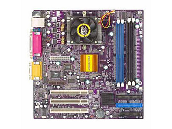 T. Madre ECS K7SOM+, ChipSet SiS 730D,
Procesador Integrado (No lo incluye) AMD DURON,
Integrado: Audio, Video, Red,
Memoria: DDR 200, 2 Bancos, 1GB Max,
Diseño: Micro ATX, Ptos: 3x PCI, 1x AMR