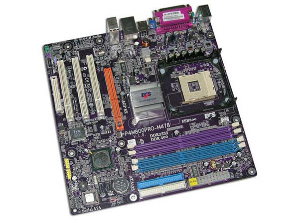 Tarjeta Madre ECS P4M800PRO-M478, ChipSet VIA,
Soporta: Pentium 4 Prescott/Celeron, Bus 800/533MHz,
Memoria: DDR 400/333 y DDR2 533/400, 4 Bancos, 2GBMax,
Integrado: Audio 6 canales, Video S3 y RED,
Diseño: Micro ATX, Ptos: 1x AGP 8x, 3x PCI
