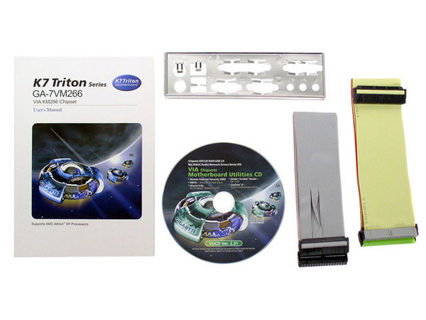 Tarjeta Madre GigaByte GA-7VM266, ChipSet VIA KM266, 
Soporta: AMD Athlon XP/Duron con BUS de 266/200 MHz, 
Memoria: 2x DIMM DDR266/200, 1GB Max, 
Integrado: Video, Audio y Red 10/100Mbps, 
Diseño: Micro ATX, Ptos: 1x AGP, 3x PCI