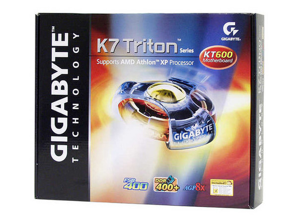 T. Madre GigaByte GA-7VT600-L, ChipSet VIA KT600, 
Soporta: AMD Athlon XP/Duron con BUS de 400/333/266MHz, 
Memoria: 3x DIMM DDR400/333/266, 3GB Max., 
Integrado: Audio 6 Canales y Red 10/100Mbps, 
Diseño: ATX Completo, Ptos: 1x AGP, 5x PCI