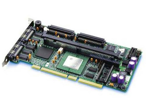 Controladora Intel RAID SRCU32. Dos canales, Ultra160, 32-256MB, procesador Intel 80303 IOP @ 100 Mhz (Zion), 64/66.