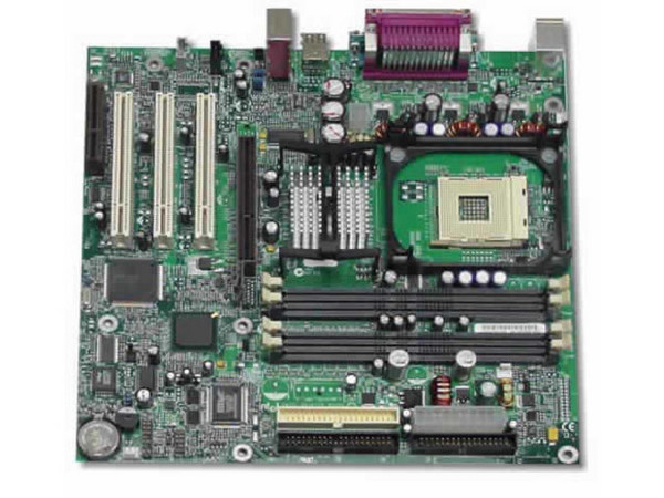 T. Madre Intel D850EMD2, ChipSet Intel 850E,
Soporta hasta: Pentium 4, 478Pins, de 400 y 533Mhz,
Integrado: Audio AC 97,
Memoria: RIMM RDRAM PC800, 2Gb Max, (4 Bancos) -En Pares-
Diseño: Micro ATX, Ptos. 1x AGP, 3x PCI