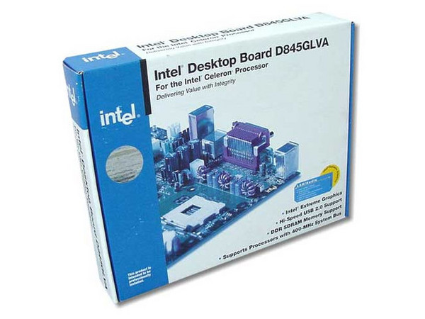 T. Madre Intel 845GLVAL, ChipSet Intel 845GL,
Soporta:P4 hasta 2.6Ghz y Celeron 2.4Ghz, 478Pins/400Mhz
Integrado: Video Intel, Audio AC97, 
Memoria: DDR, 2Gb Max, (2 Bancos),
Diseño: Micro ATX, Ptos: 3x PCI.