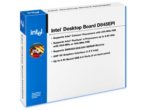 T. Madre Intel D845EPIL, ChipSet Intel 845E, 
Soporta: P4 y Celeron con BUS de 533/400Mhz, 
Integrado: Audio AC97, Red 10/100Mbps, 
Memoria: DDR 266/333Mhz, 
Diseño: ATX Completo, Ptos: 1x AGP, 3x PCI