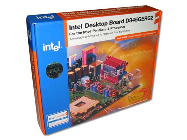 T. Madre Intel D845GERG2, ChipSet Intel® 845GE, 
Soporta: P4 y Celeron con BUS de 533/400 MHz, 
Memoria: SDRAM DDR 333/266, 2 Bancos, 2GB Max, 
Integrado: Video Intel, Audio AC97, 
Diseño: Micro ATX, Ptos: 1x AGP, 3x PCI, 1x CNR