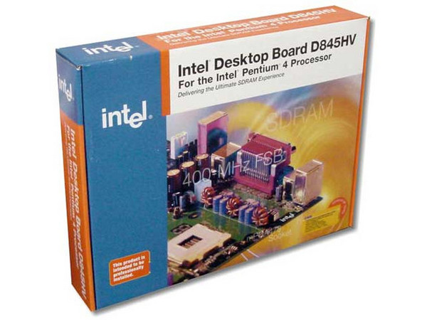 T. Madre Intel D845HV, ChipSet Intel® 845, 478Pins
Soporta: P4 hasta 2.8Ghz y Celeron con 478Pins y 400Mhz BUS
Integrado: Audio AC97, 
Memoria: SDRAM PC-133, 3Gb Max, 3 Bancos
Diseño: Micro ATX, Ptos: 3x PCI, 1x AGP, 1x CNR
